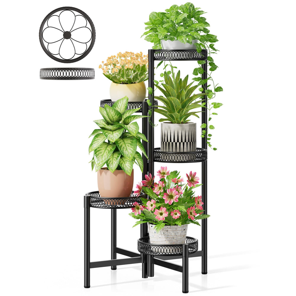 NQW 5-tier plant stand black metal front view