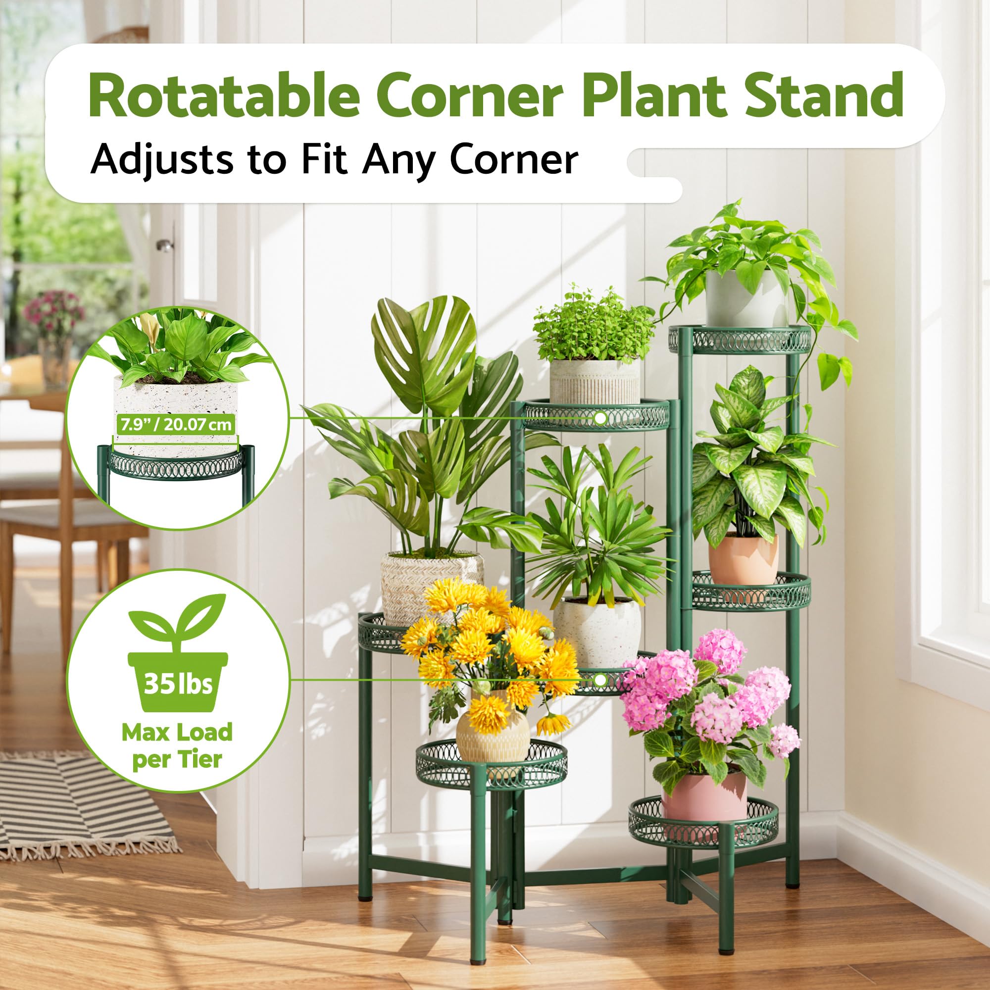 NQW 7 Tier Metal Corner Plant Stand with plants displayed