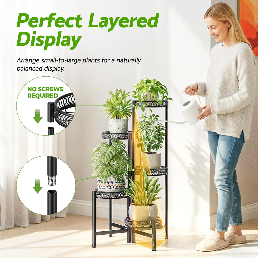 NQW plant stand in a garden setting with flowers