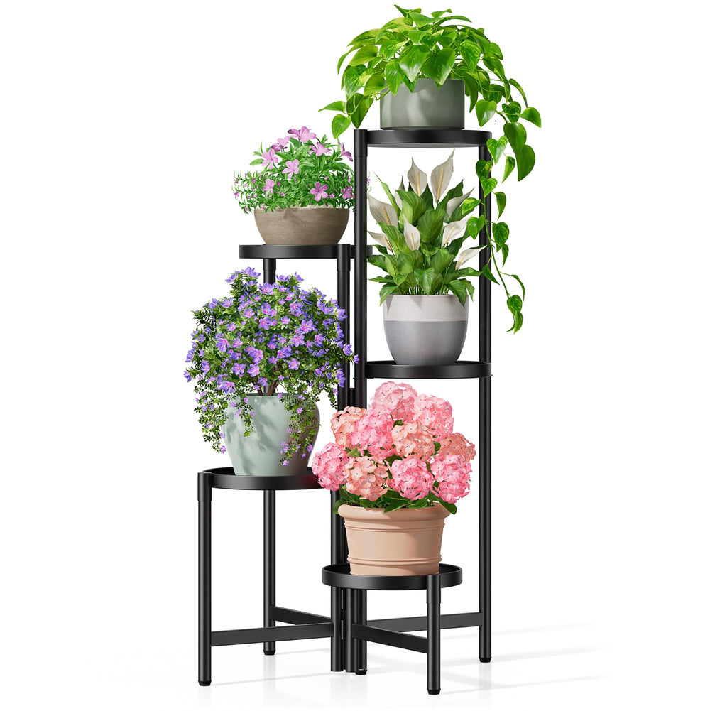 NQW Tall Plant Stand with 5 tiers, BlackDisk finish, front view