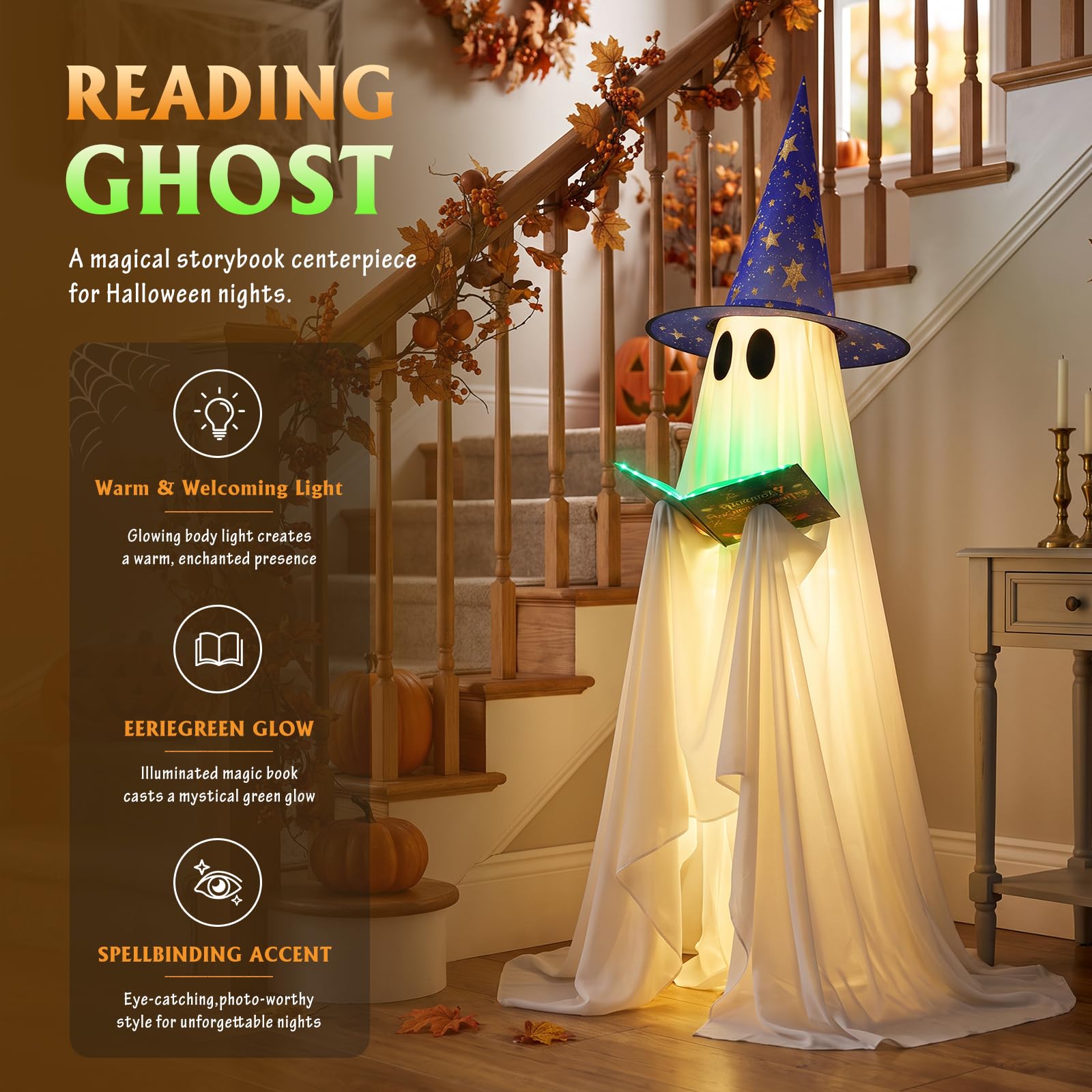 Nsoyos Halloween ghost decoration glowing in green light