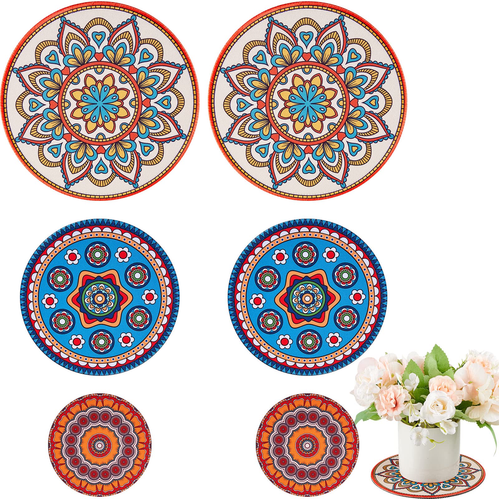 Nuanchu Boho Plant Coasters set of three sizes 3.94, 5.9, and 7.87 inches