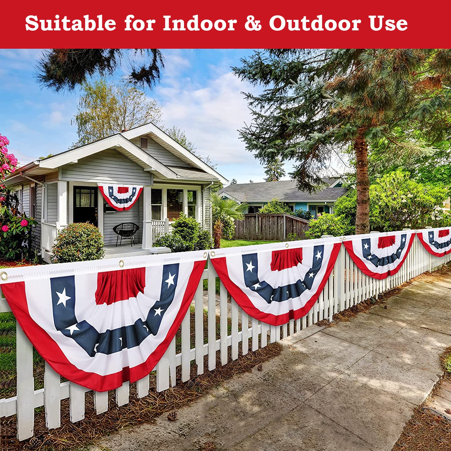 NUOLAN 3x6 Ft USA flag bunting hanging on porch