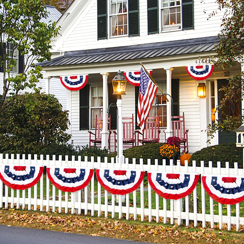 NUOLAN American Bunting Flag hanging on a porch