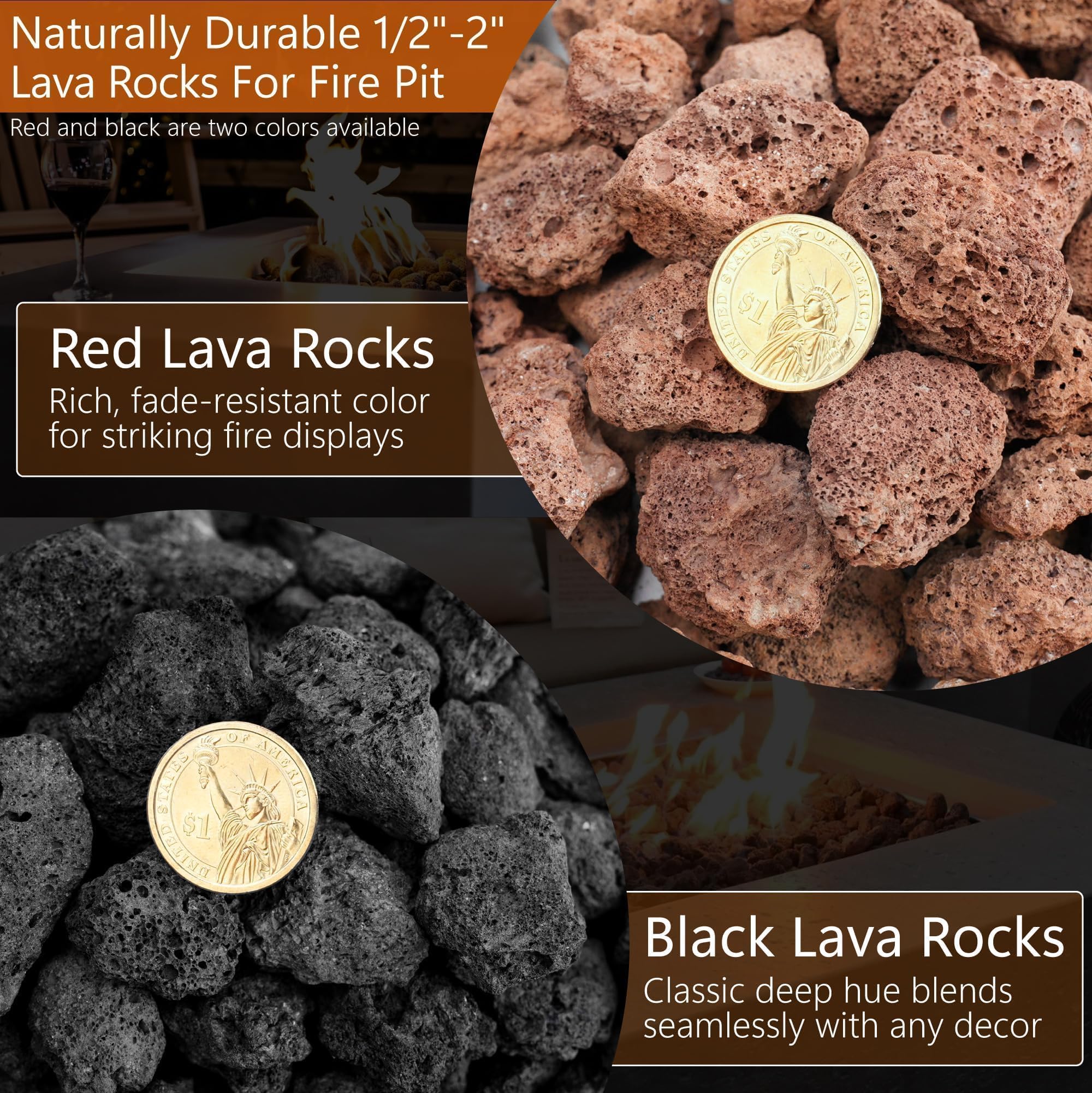 NUPICK 10lb Black Lava Rocks in a decorative bowl