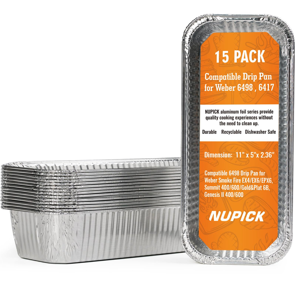 NUPICK 15 Pack Drip Pan front view, aluminum construction