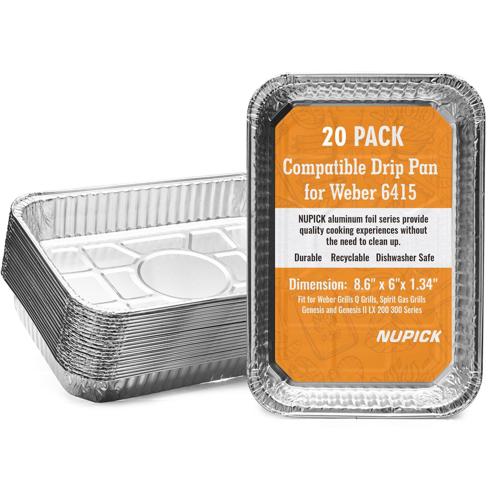 NUPICK 20 pack drip pans front view, designed for Weber grills