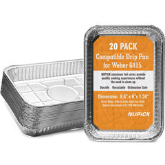 NUPICK 20 pack drip pans front view, designed for Weber grills