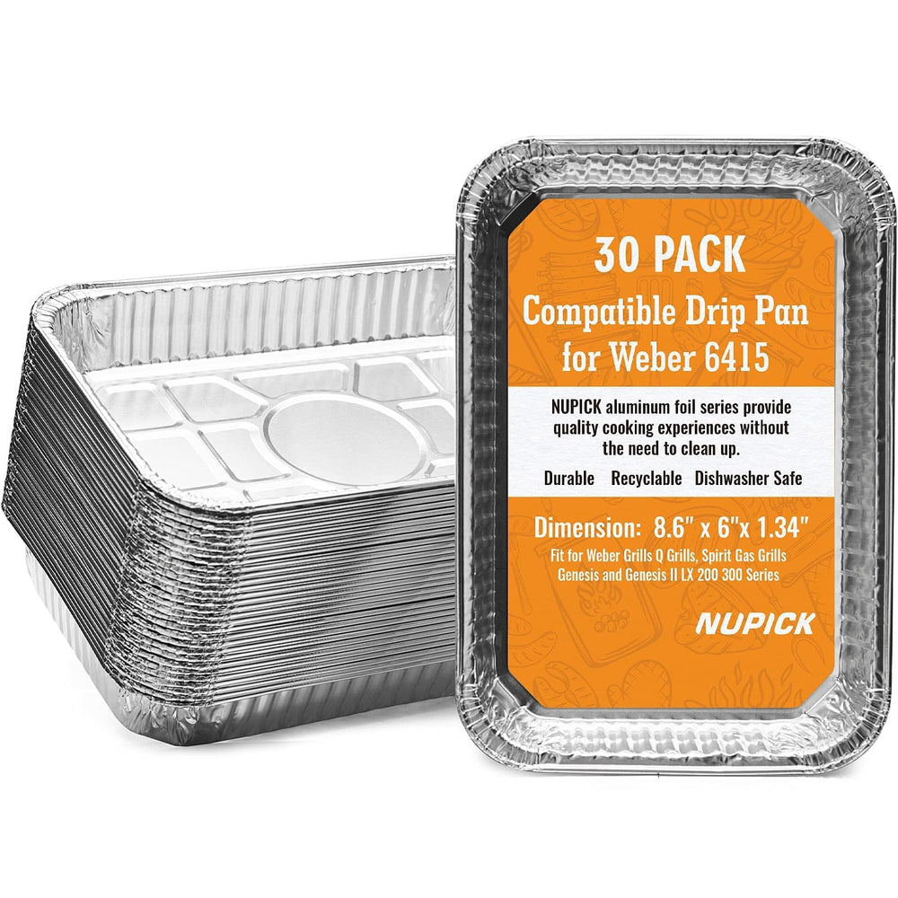 NUPICK 30 Pack Drip Pans for Weber Grills, front view