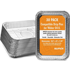 NUPICK 30 Pack Drip Pans for Weber Grills, front view