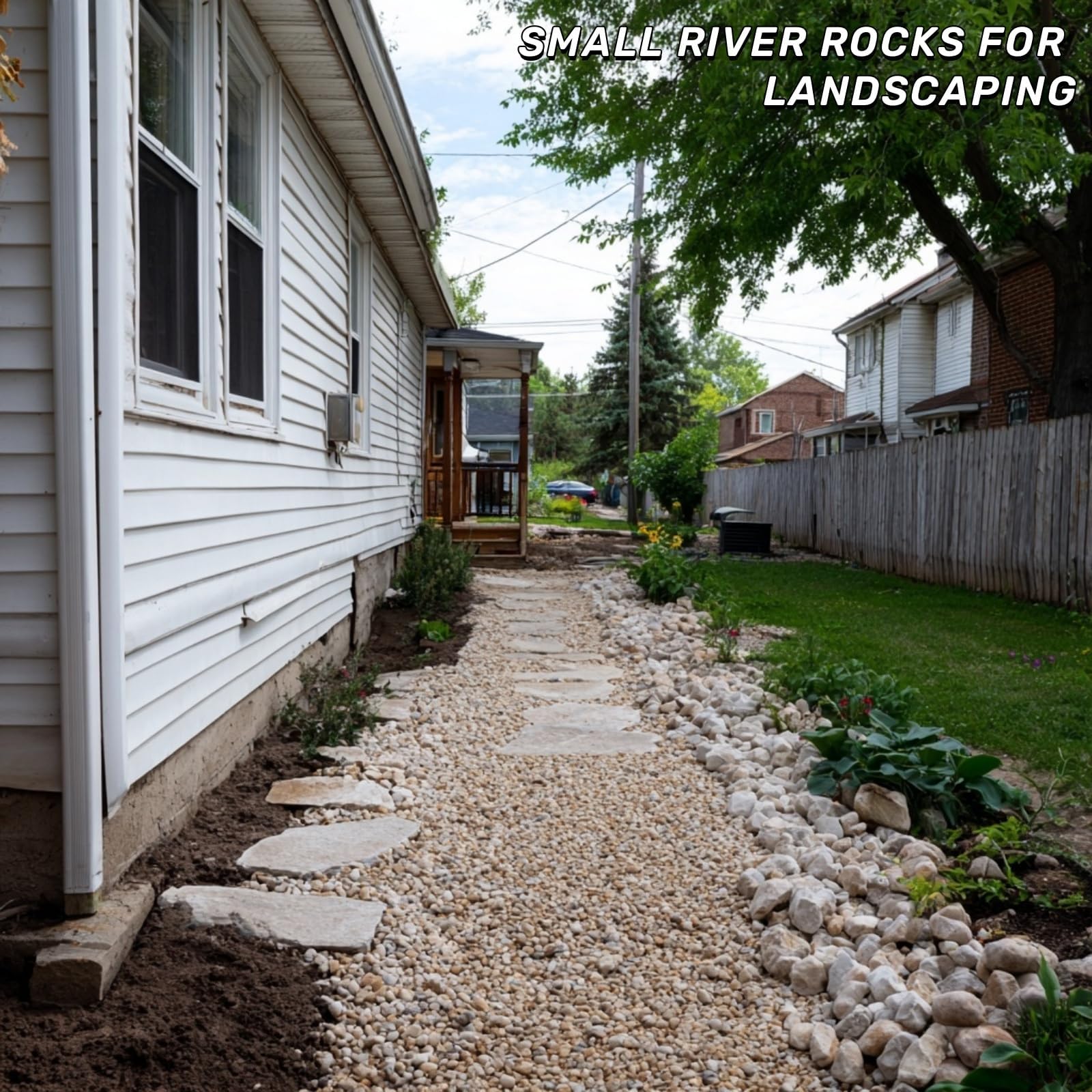 NUPICK 3lb River Rocks displayed in a garden