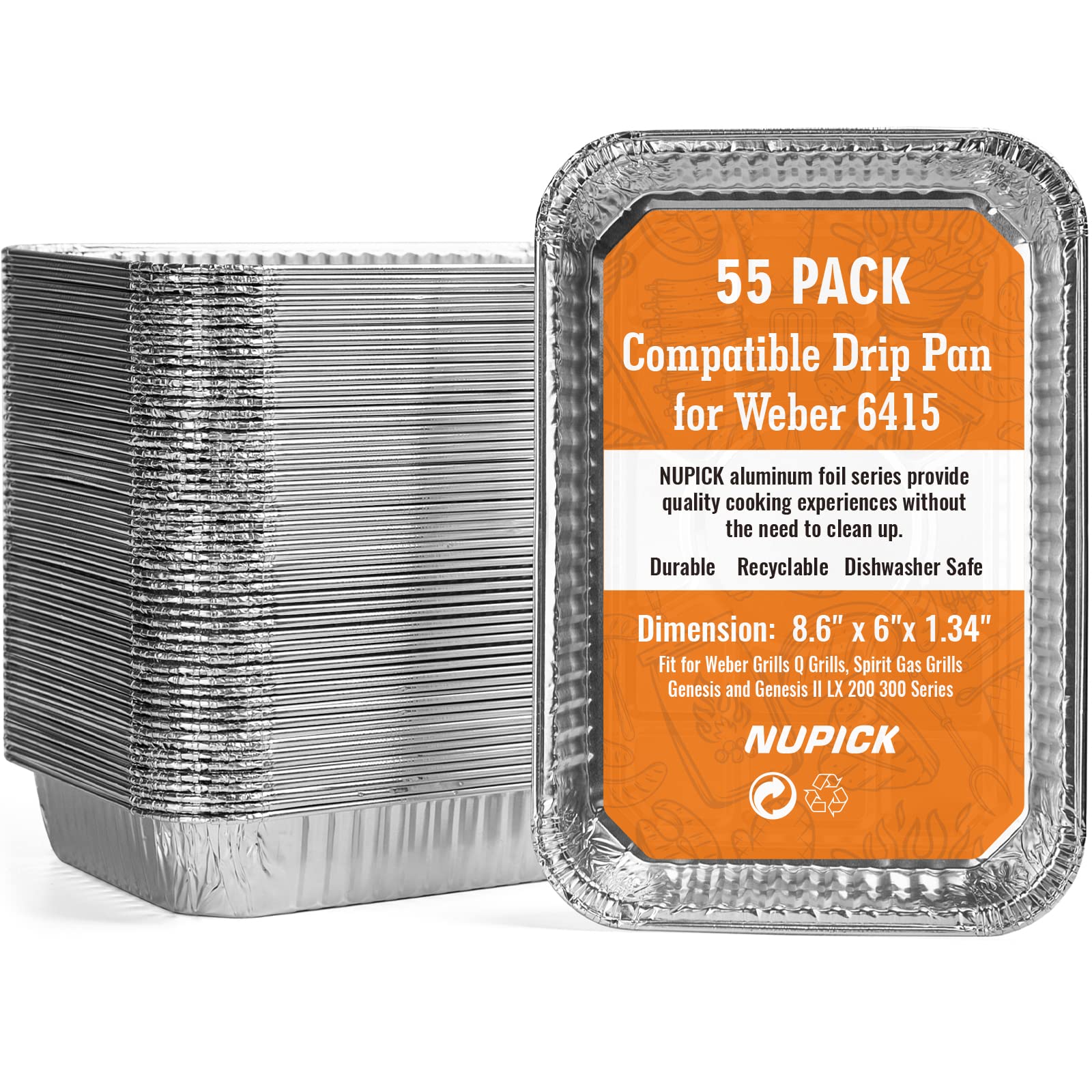 NUPICK 55 Pack disposable aluminum foil drip pans for grilling