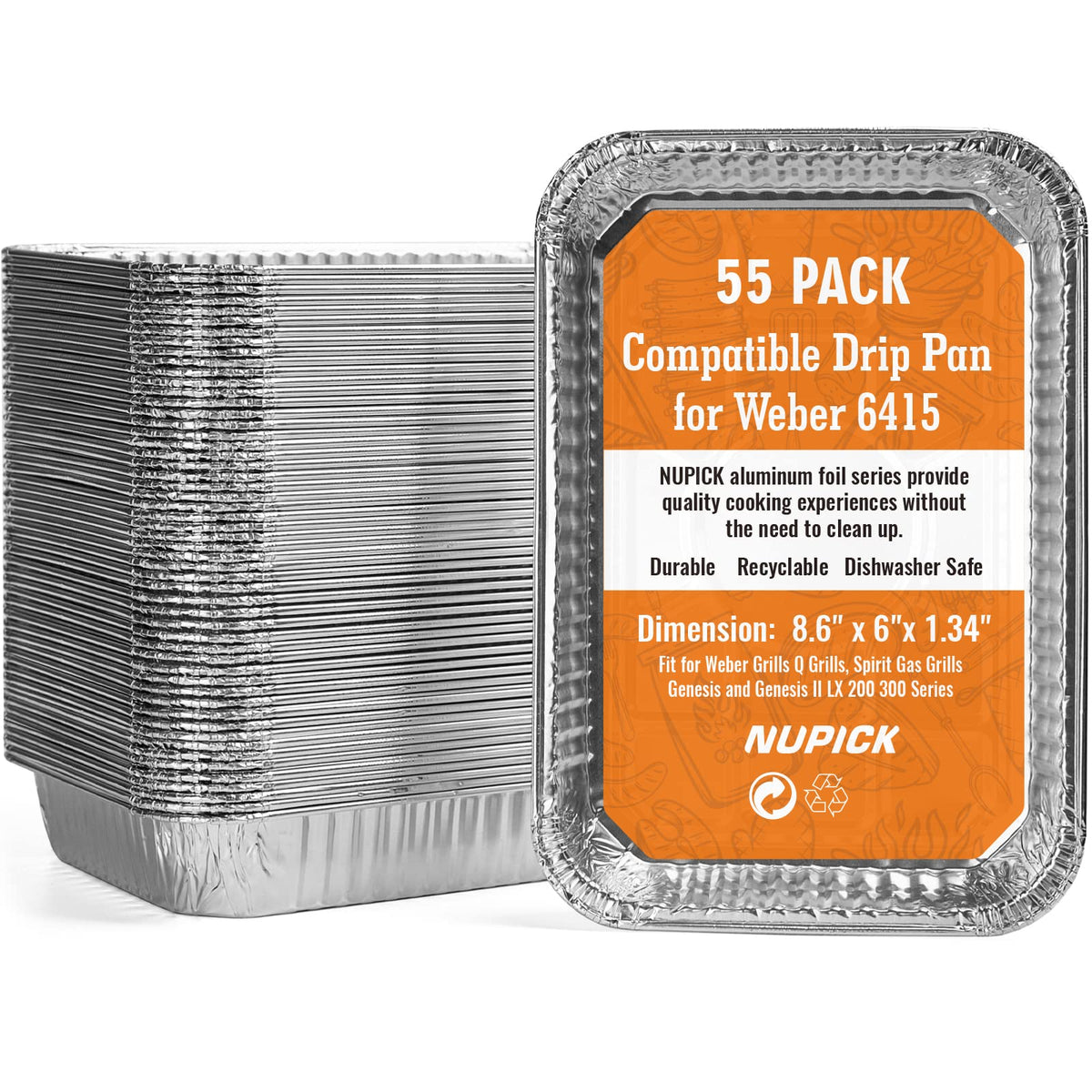NUPICK 55 Pack disposable aluminum foil drip pans for grilling