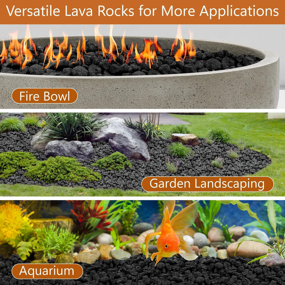 NUPICK Black Lava Rocks layered with fire glass