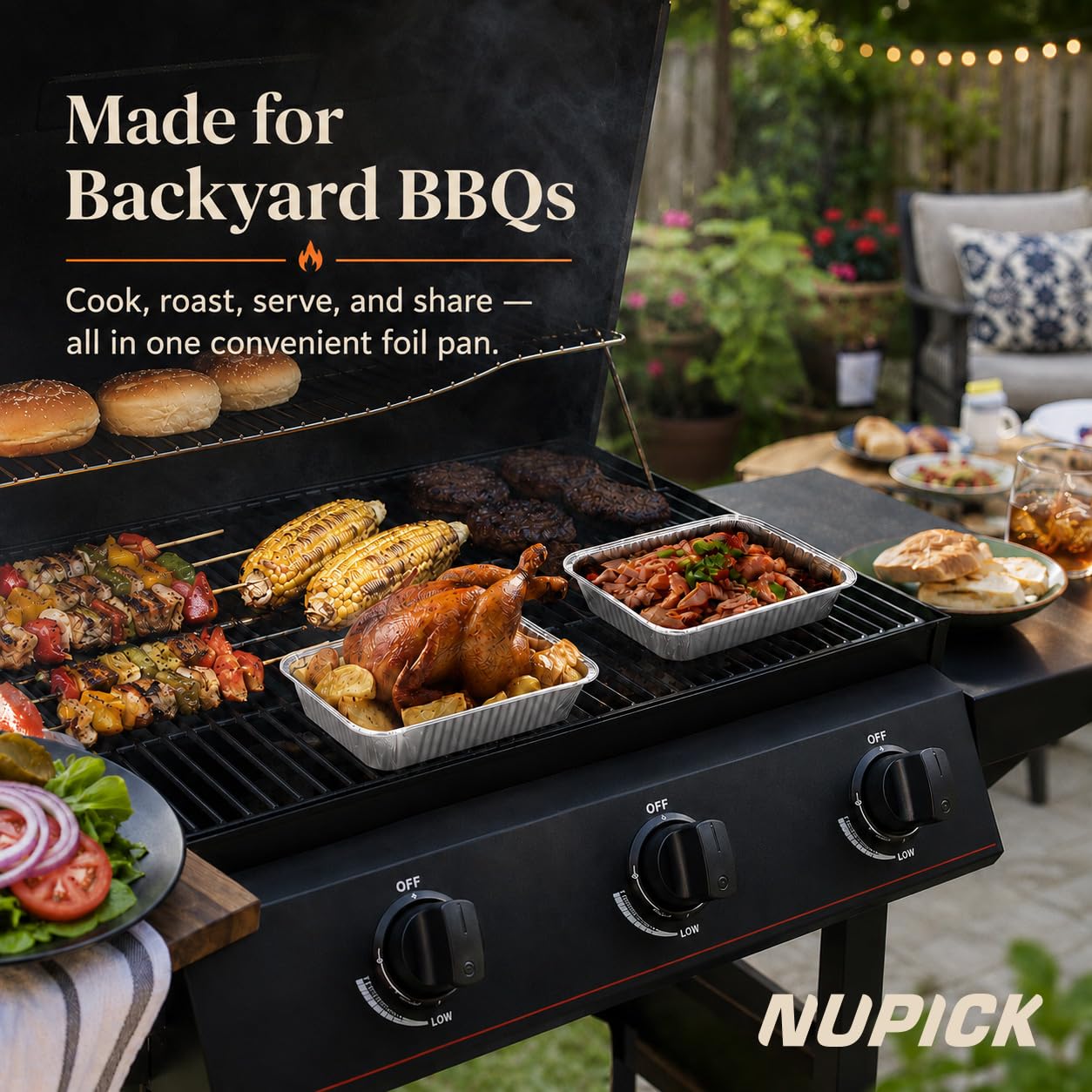 NUPICK drip pans stacked showing size and shape