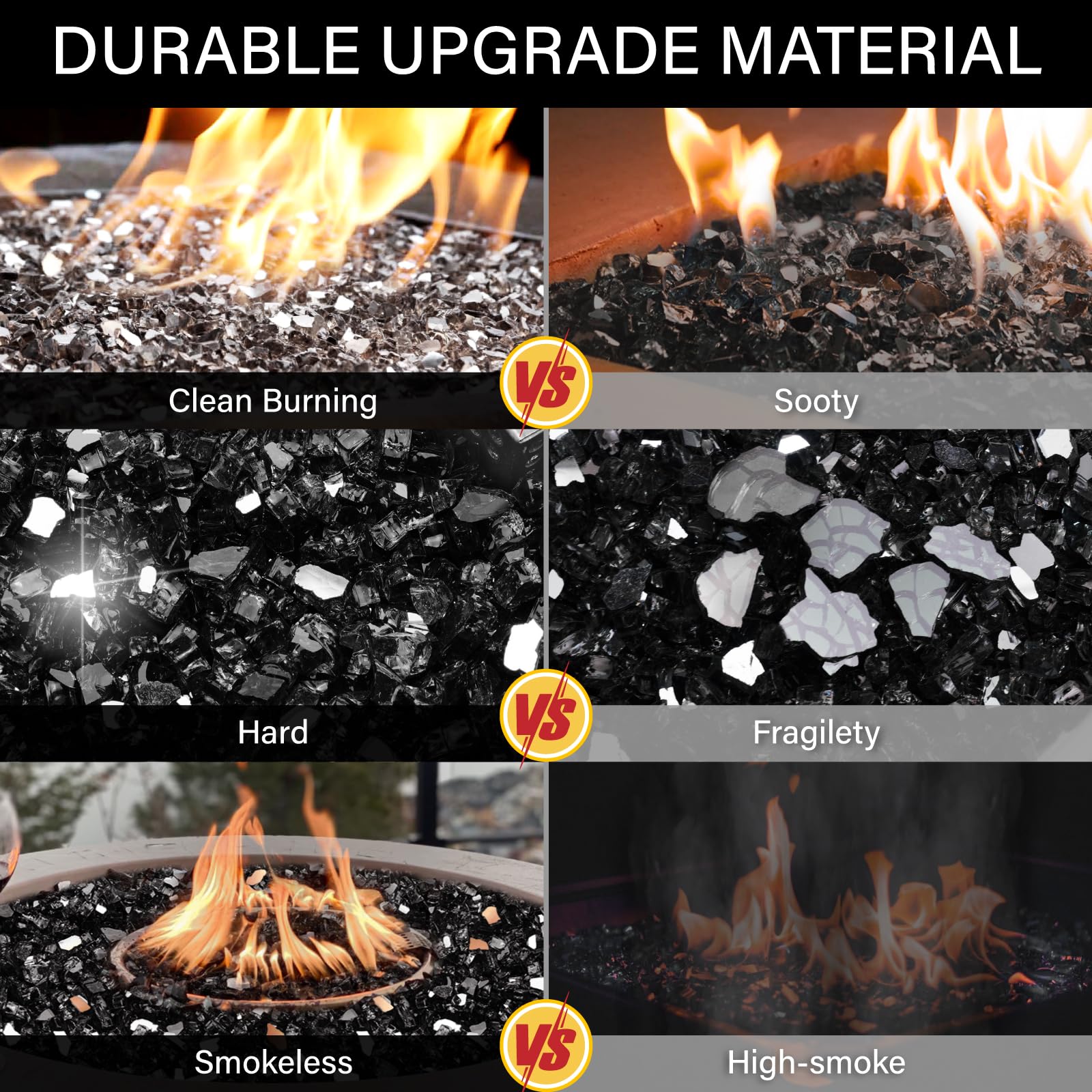 NUPICK fire glass displayed in a fire pit