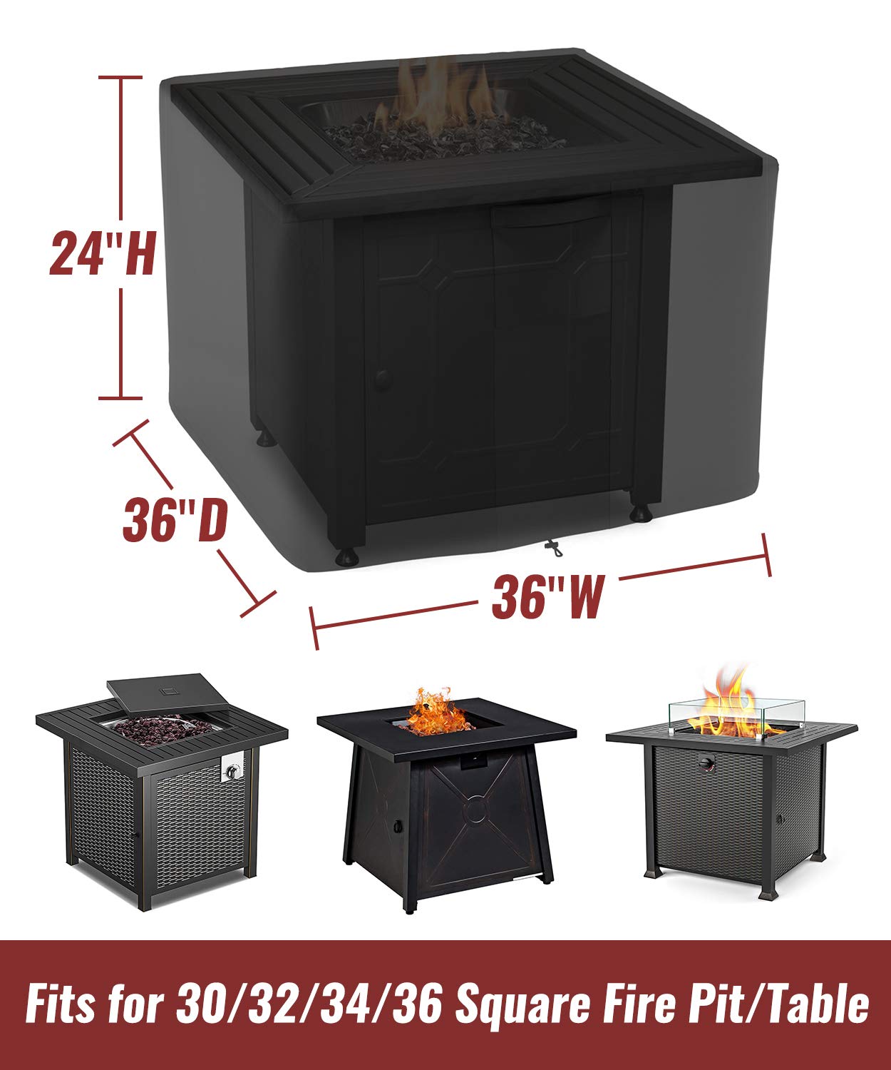 NUPICK Fire Pit Cover side view showing elastic hem