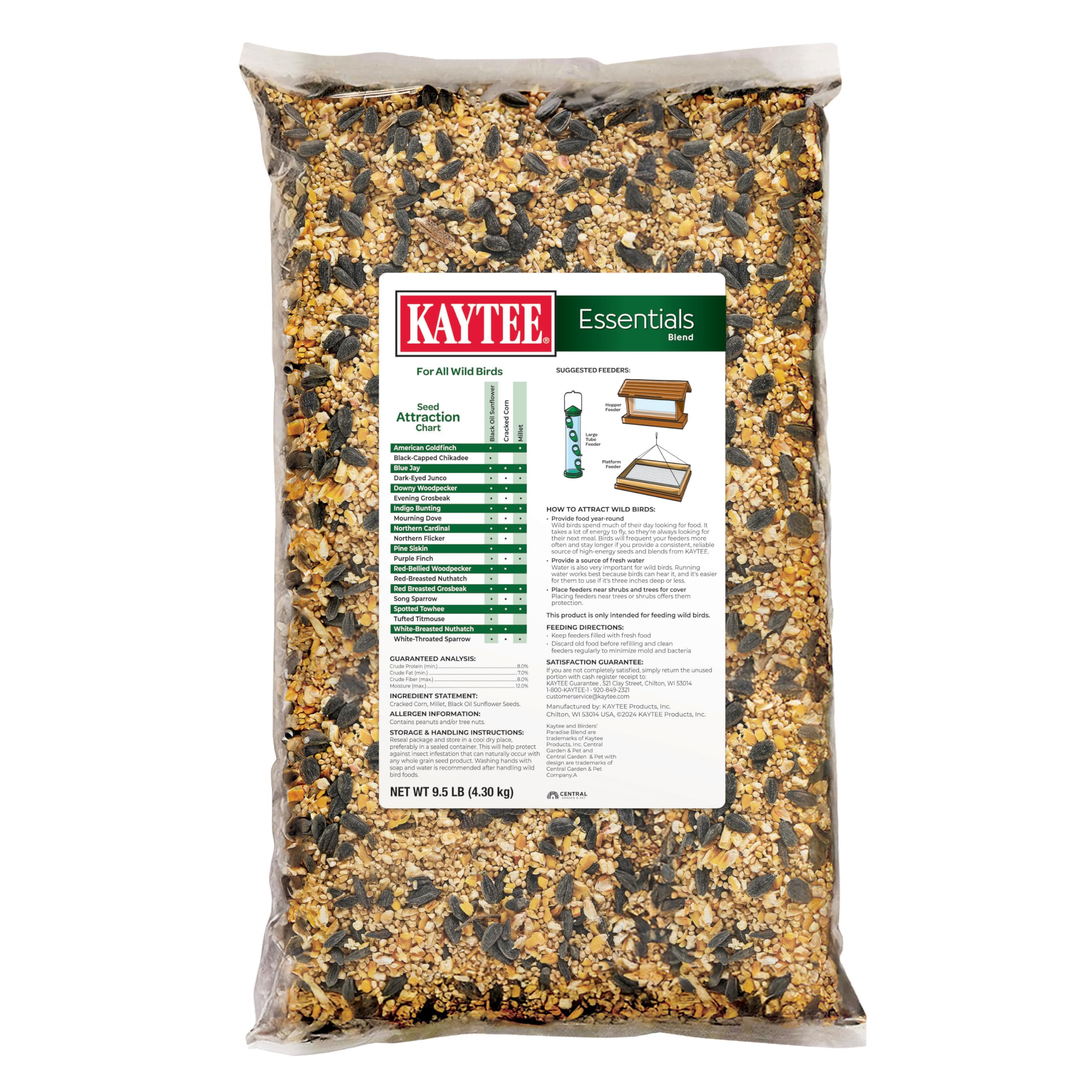 Nutritional information on Kaytee Essentials Blend Wild Bird Seed Mix