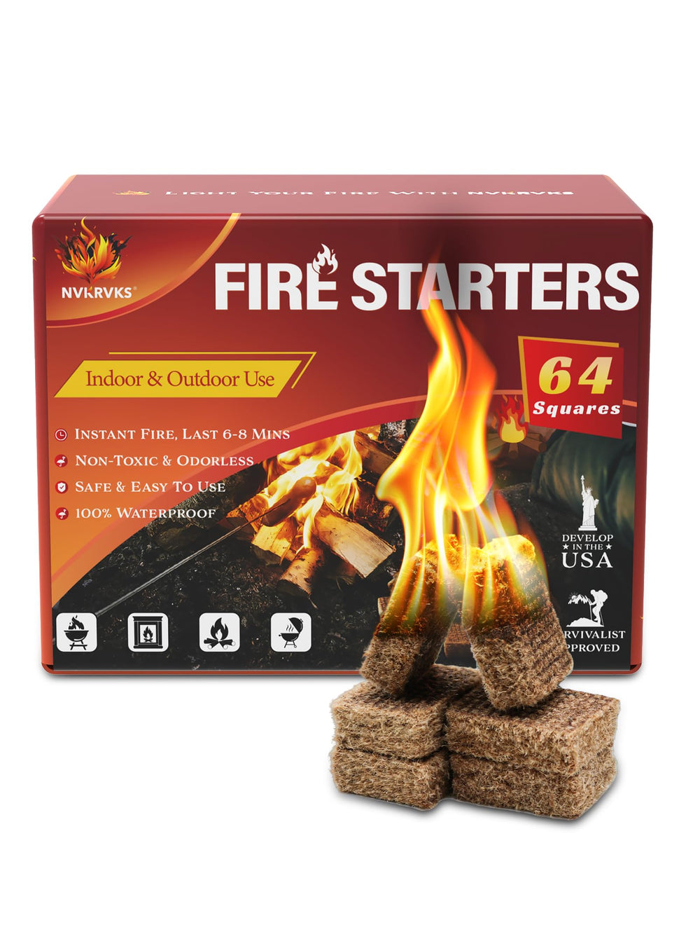 Nvkrvks Fire Starter Squares 64 Pack front view