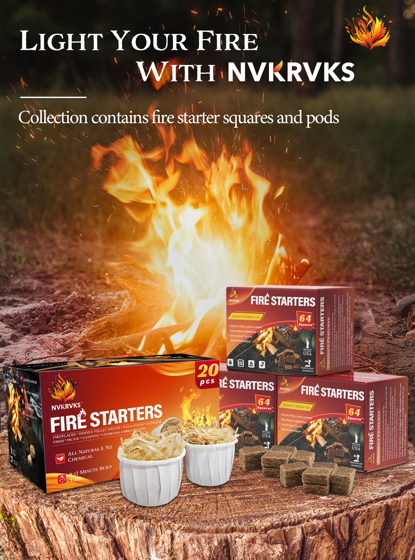 Nvkrvks Fire Starter Squares ready for a cozy fireplace