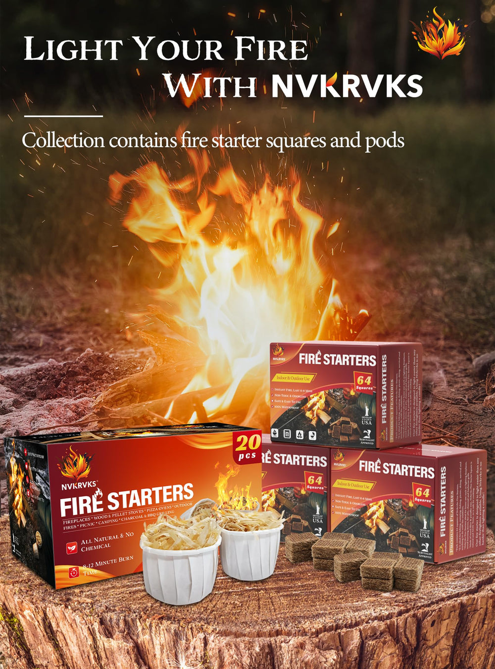 Nvkrvks Fire Starter Squares ready for a cozy fireplace