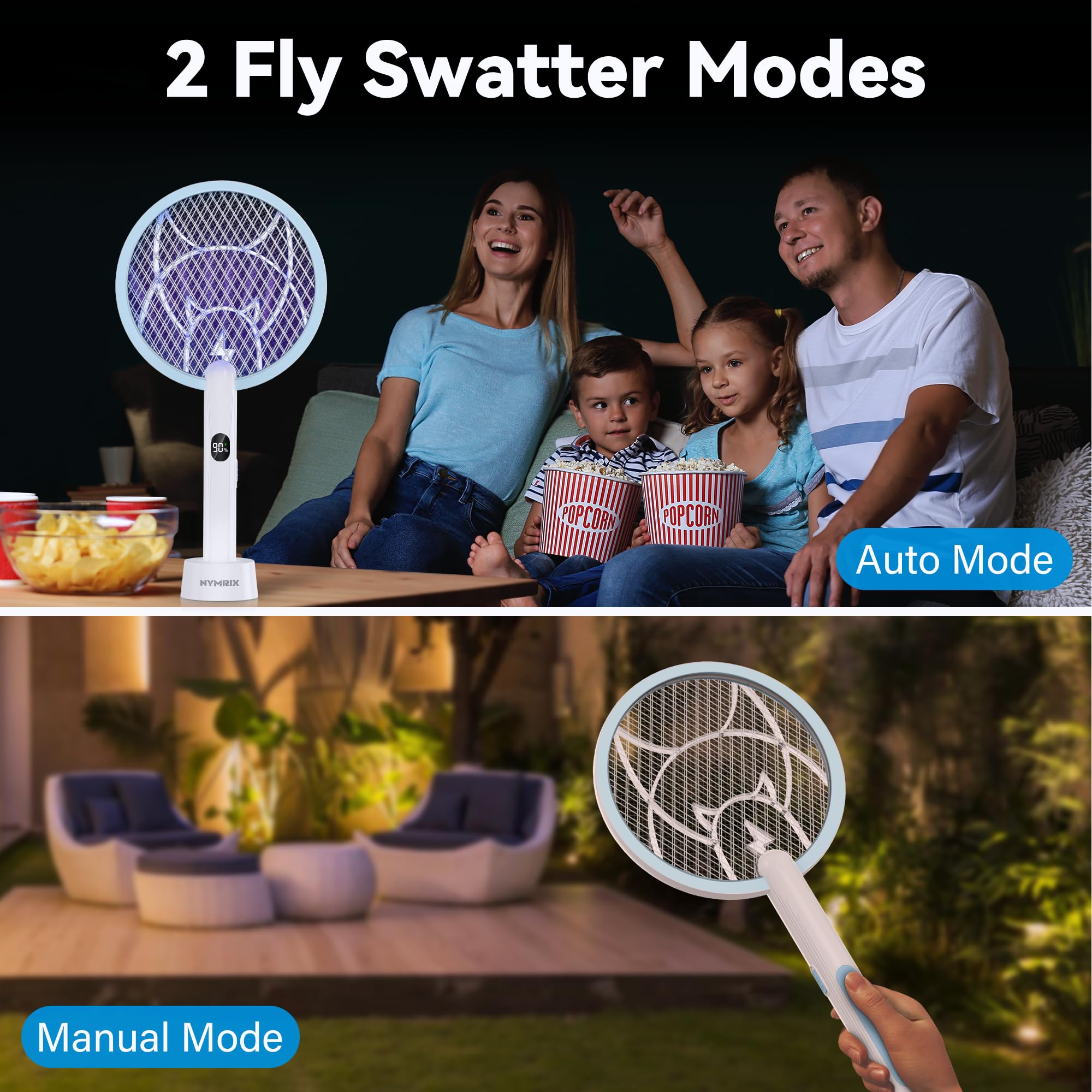 Nymrix Electric Fly Swatter in use outdoors swatting mosquitoes