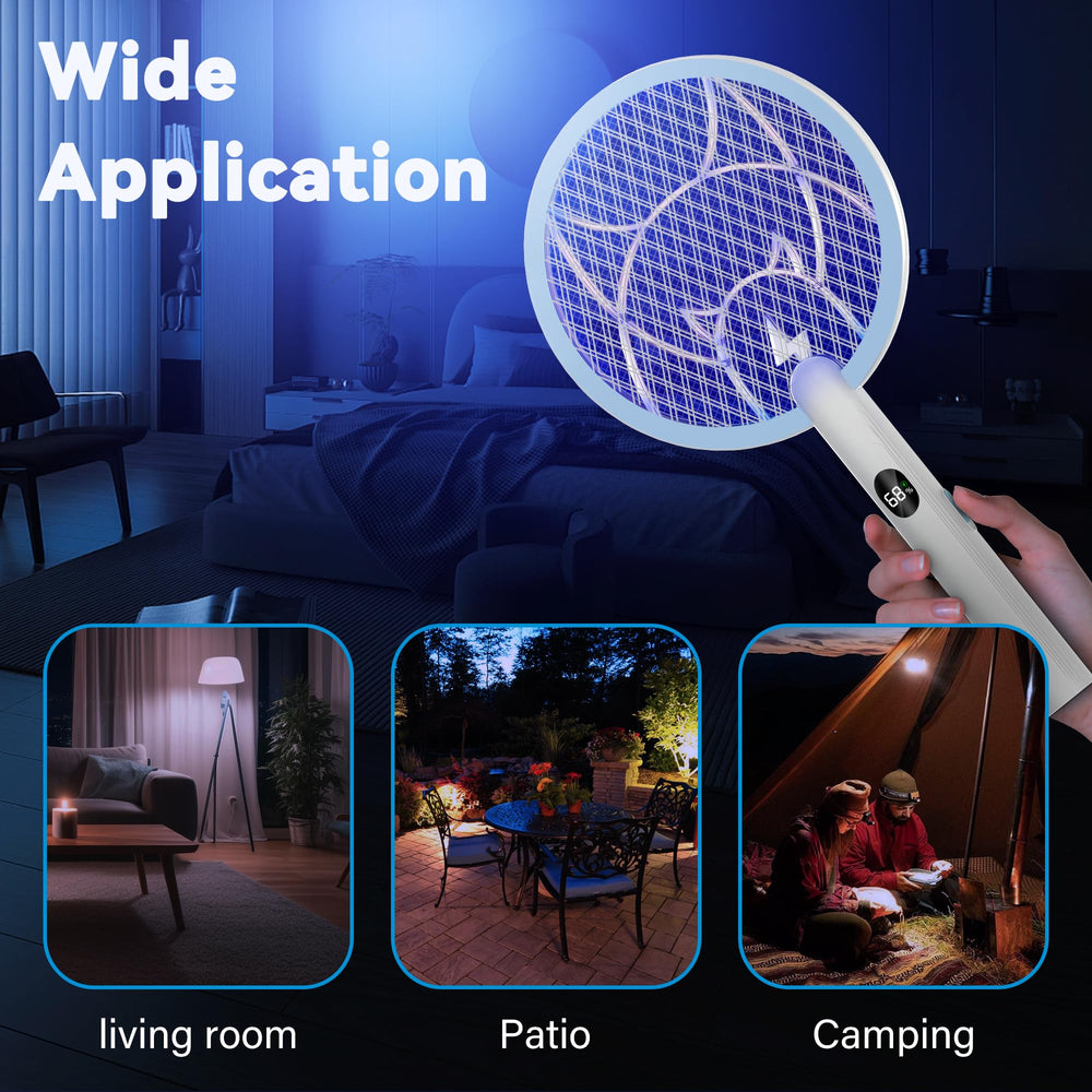Nymrix Electric Fly Swatter with bugs on the mesh