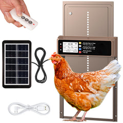NyPots Automatic Chicken Coop Door front view with solar panel