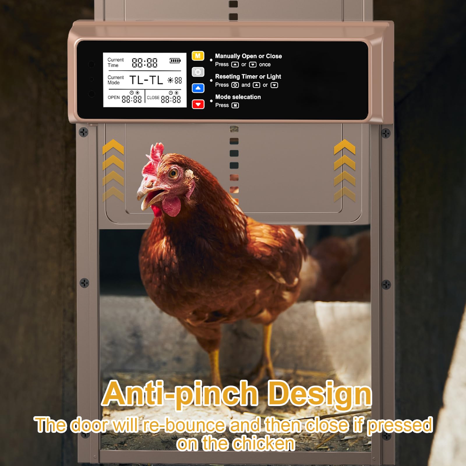 NyPots Automatic Chicken Coop Door with a charging cable