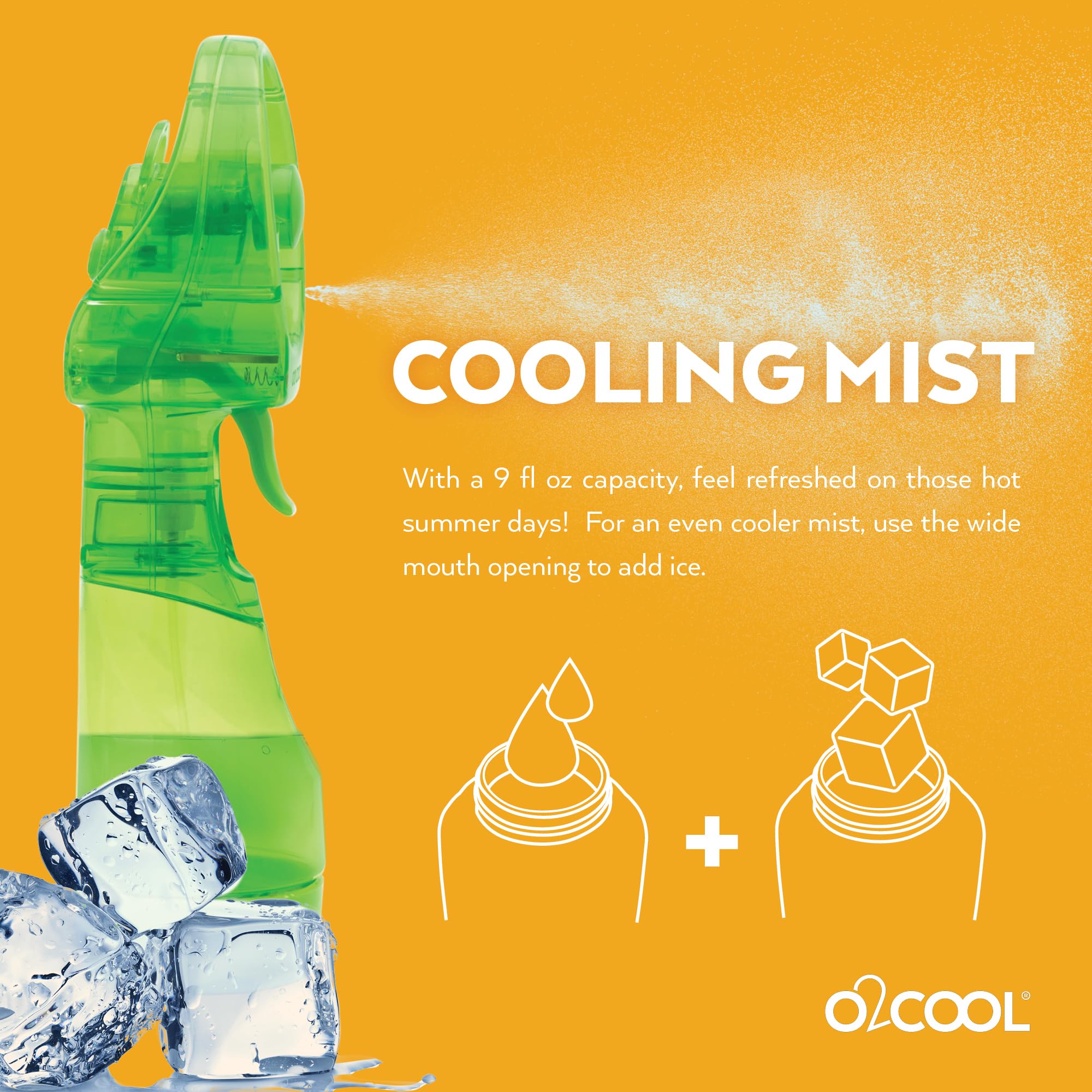 O2COOL Deluxe Handheld Misting Fan Green with misting feature