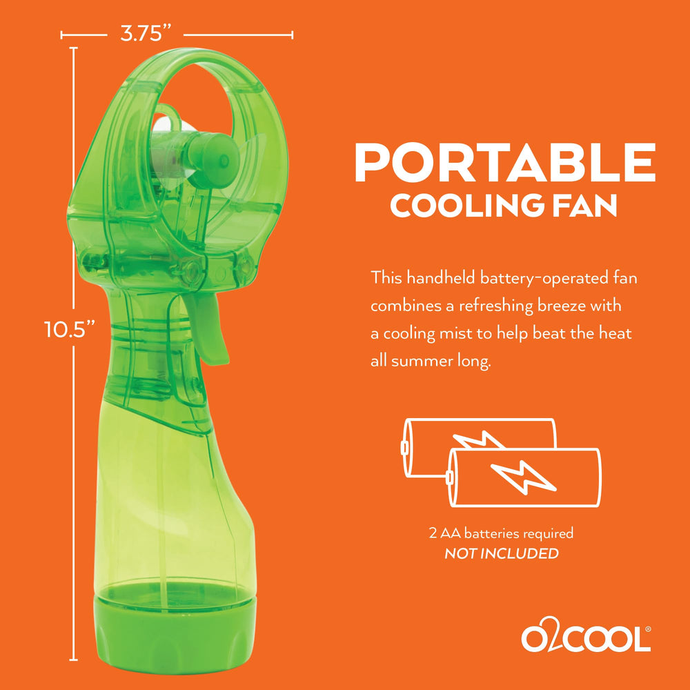 O2COOL Deluxe Handheld Misting Fan Green with packaging