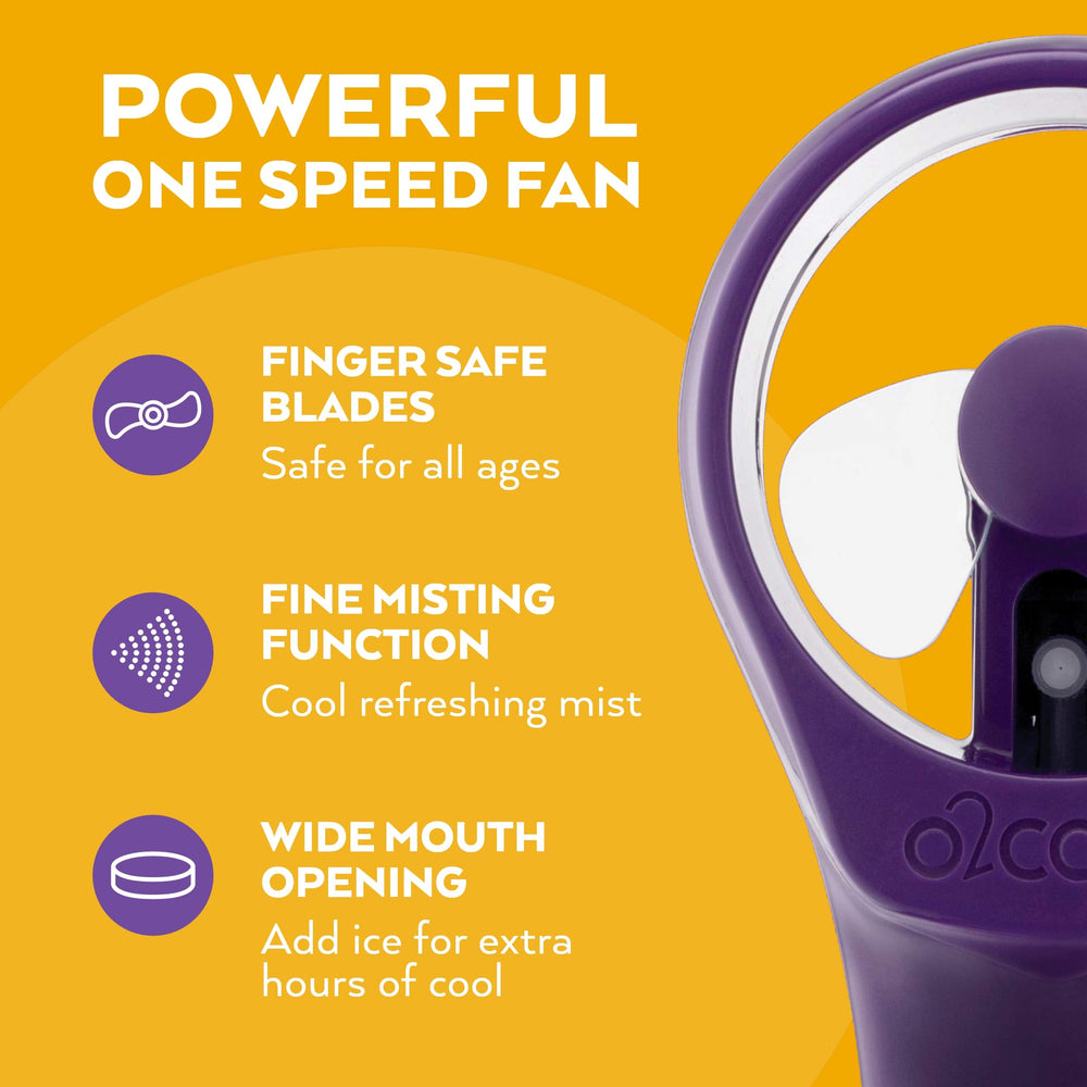 O2COOL handheld misting fan back view with battery compartment