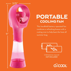 O2COOL handheld misting fan raspberry with water and ice