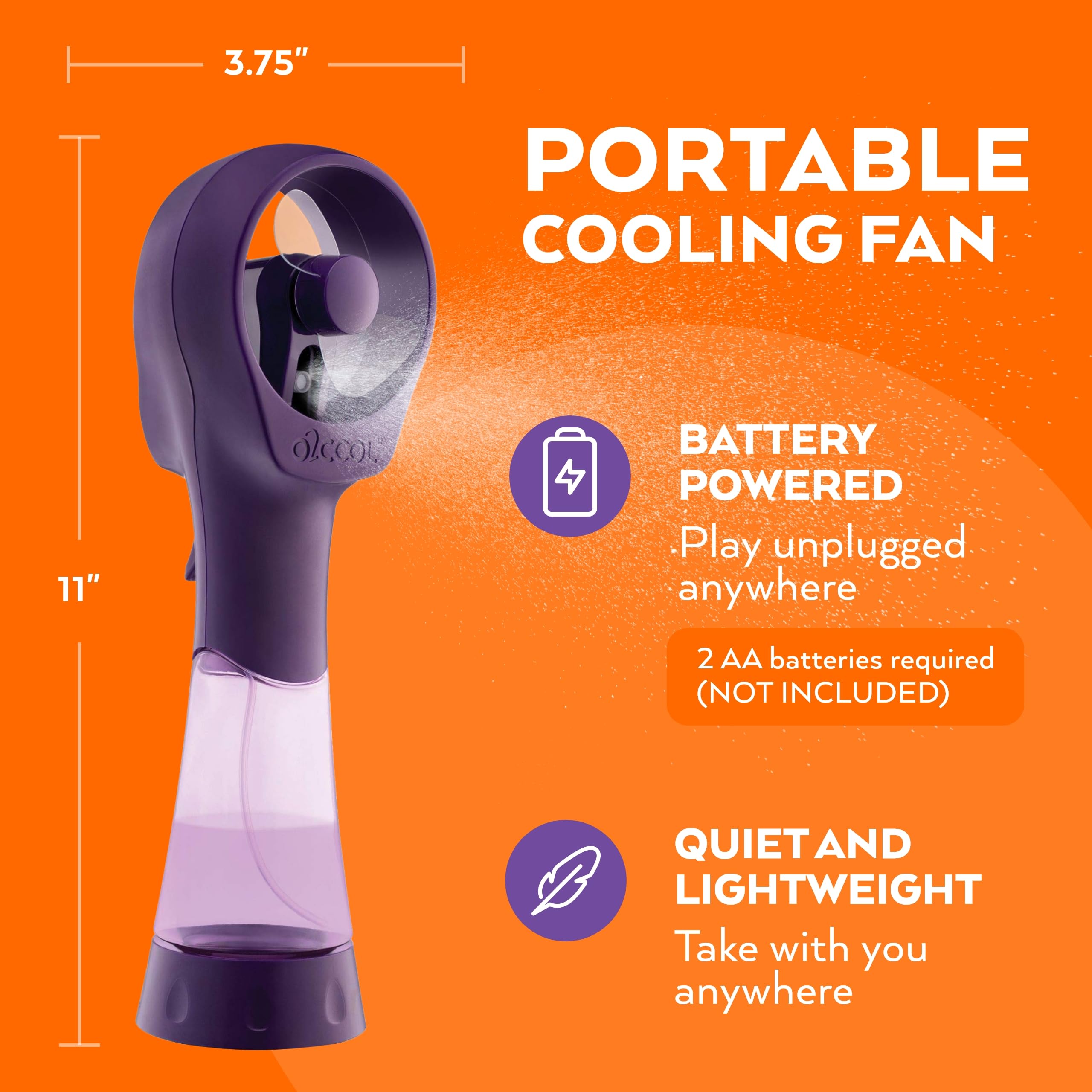 O2COOL handheld misting fan showing flexible fan blades