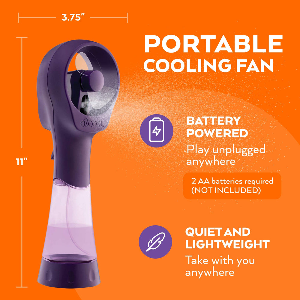 O2COOL handheld misting fan showing flexible fan blades