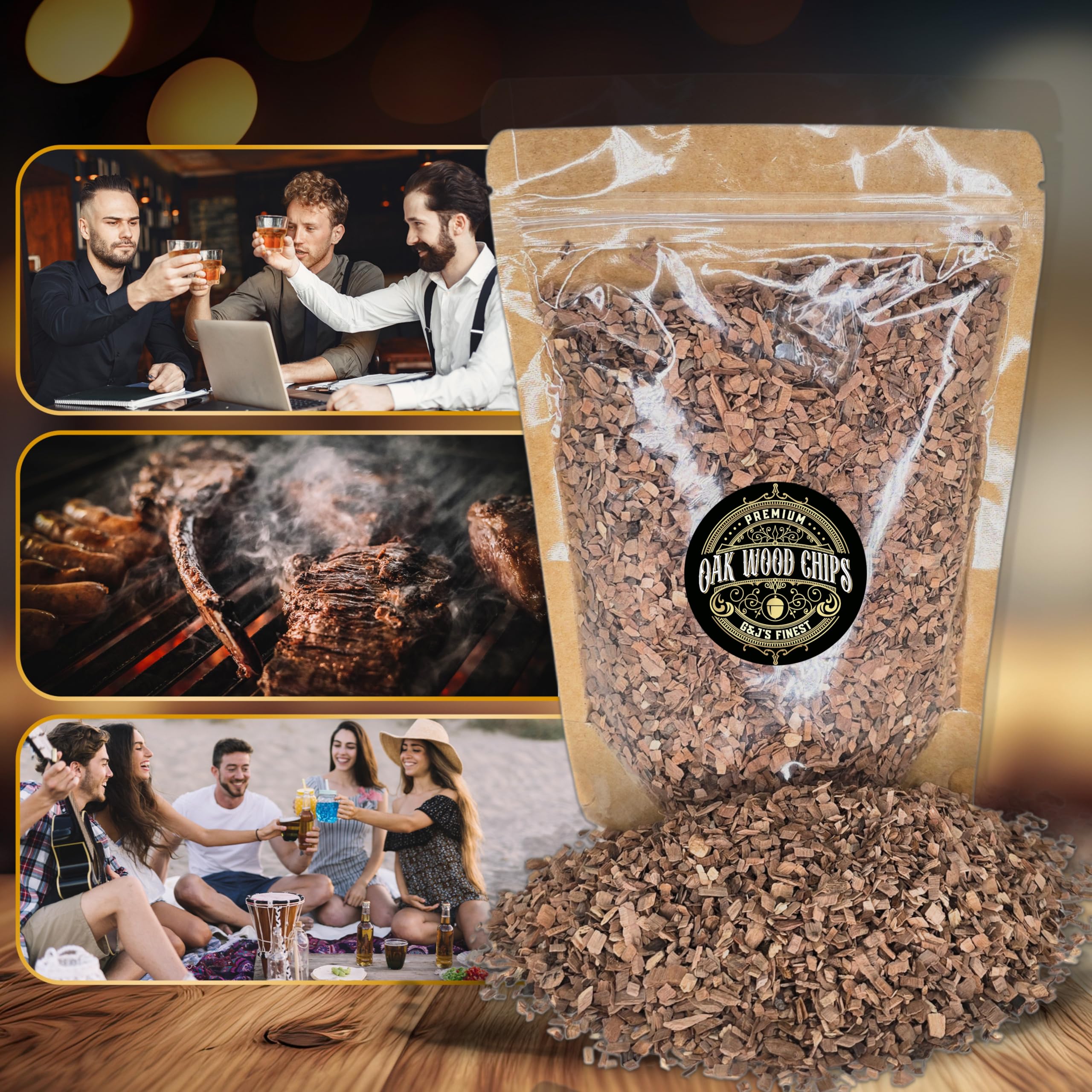 Oak wood chips used for cold smoking various items