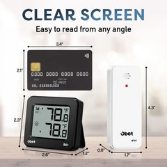 OBET Indoor Outdoor Thermometer side view showing dimensions