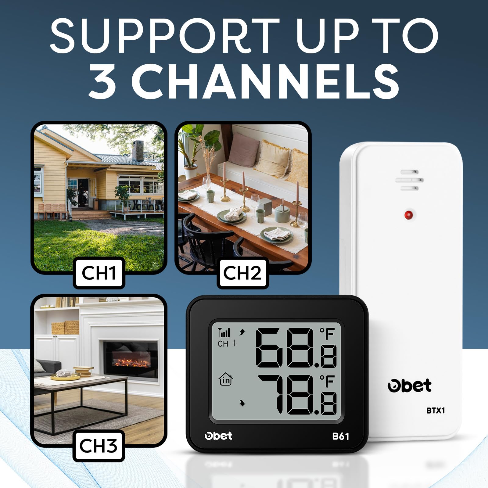 OBET Outdoor Thermometer with wireless sensor and batteries