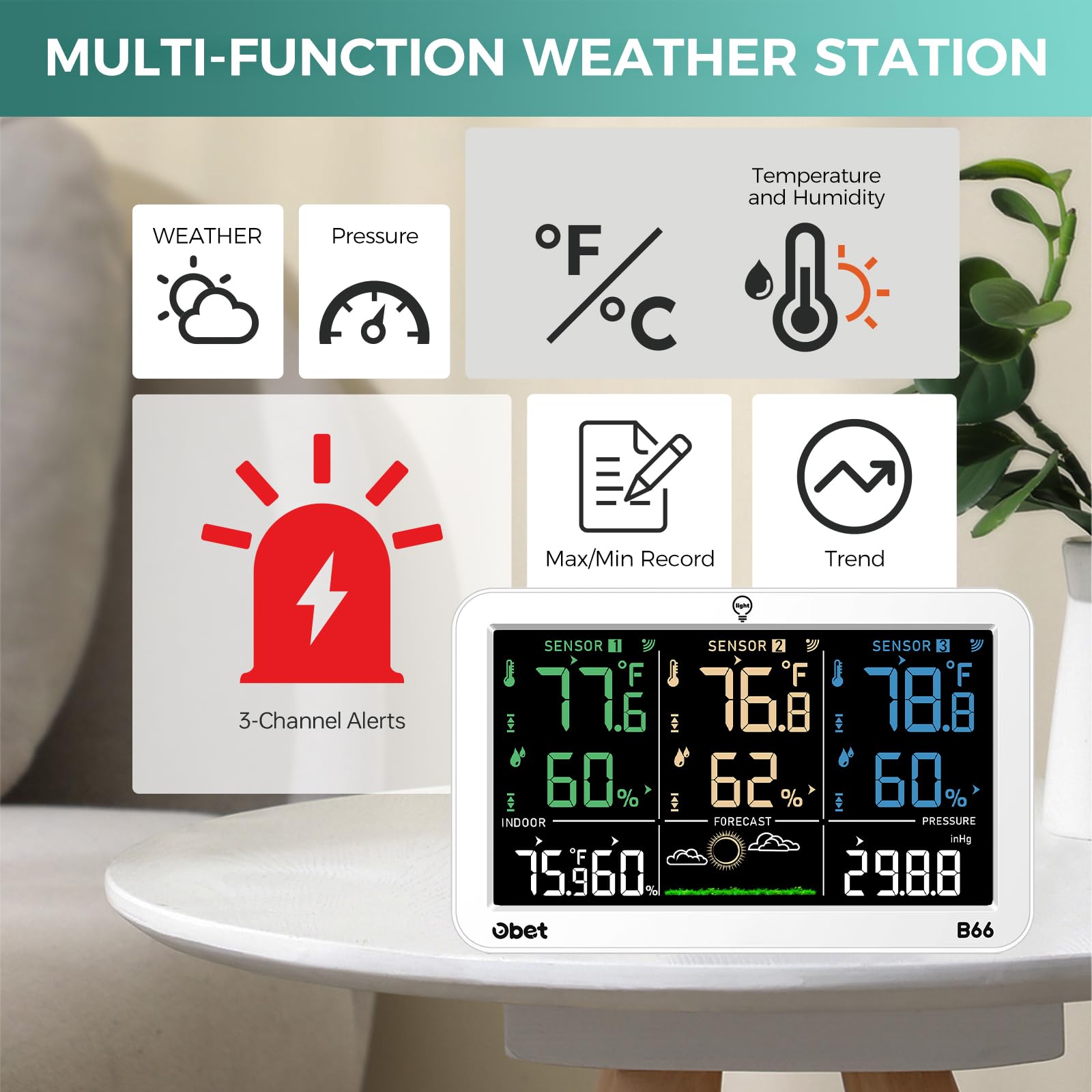 OBET thermometer with three sensors on a table