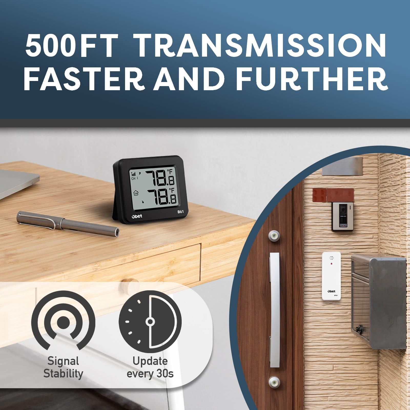 OBET Wireless Thermometer demonstrating remote transmission capability
