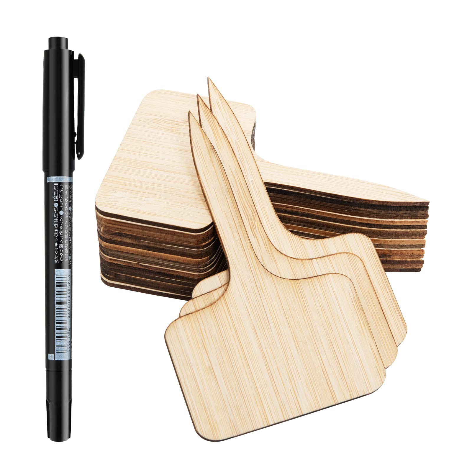 OBTANIM 75 Pack Bamboo T-Type Plant Labels with Marker Pen