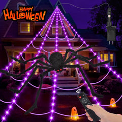 OCATO 200" Halloween spider web lights with purple LED lights