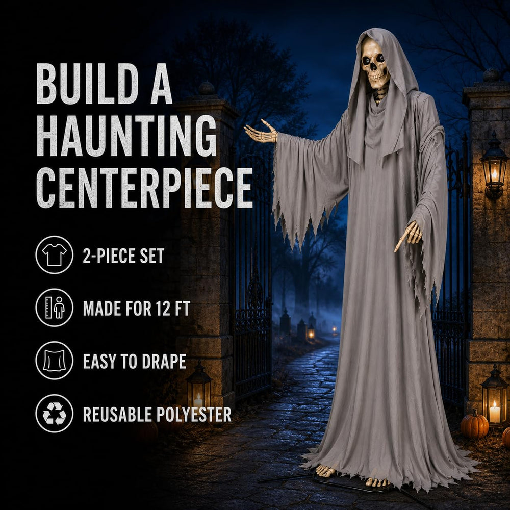 OceanCamel Grim Reaper Hood Scarf on a skeleton display