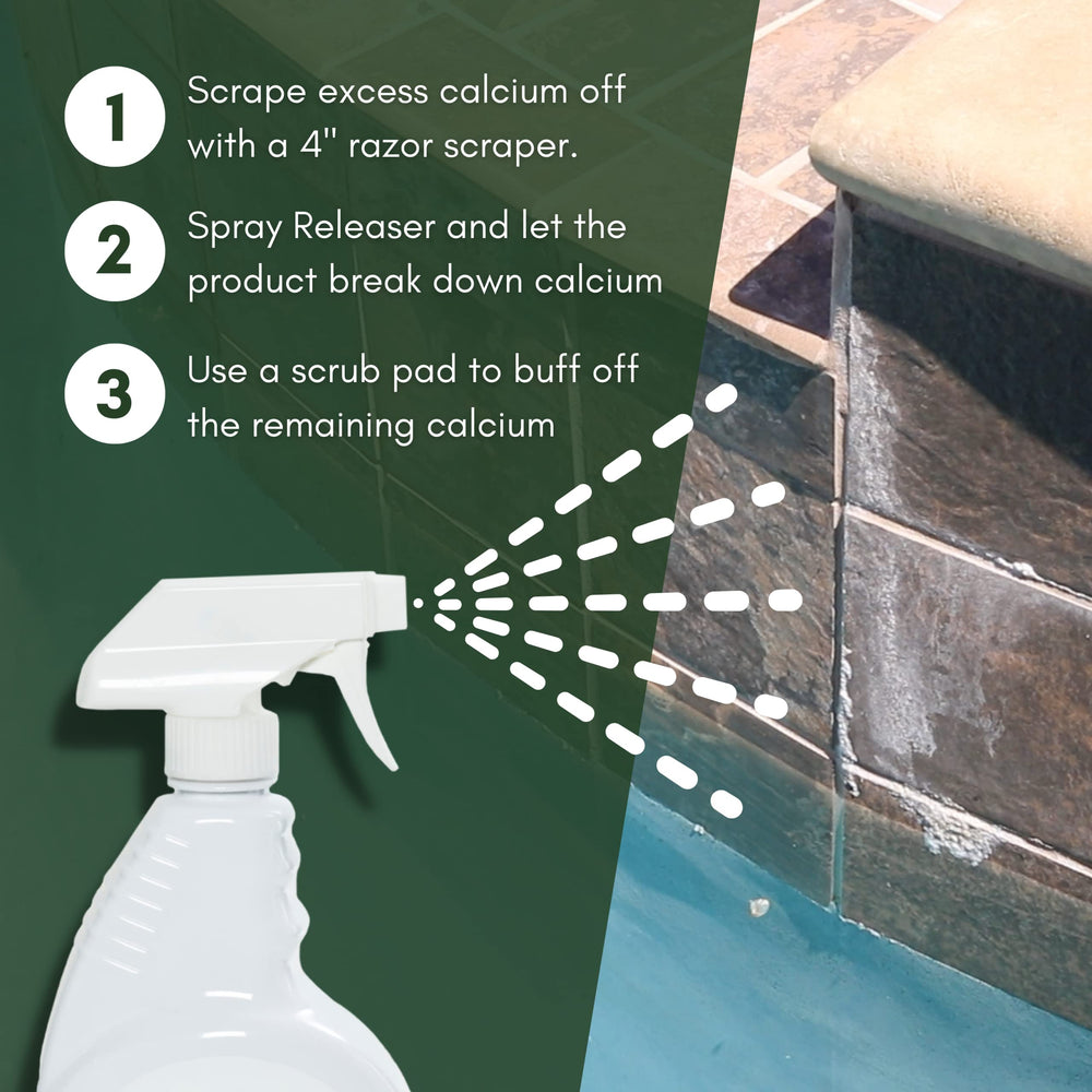 OCEANCARE Calcium Releaser being sprayed on pool tiles