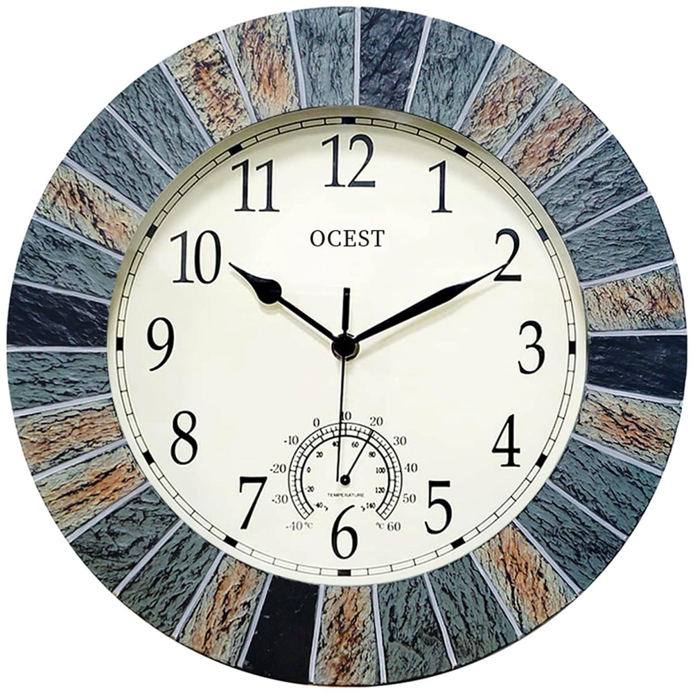 OCEST 13 Inch Waterproof Wall Clock front view, brown