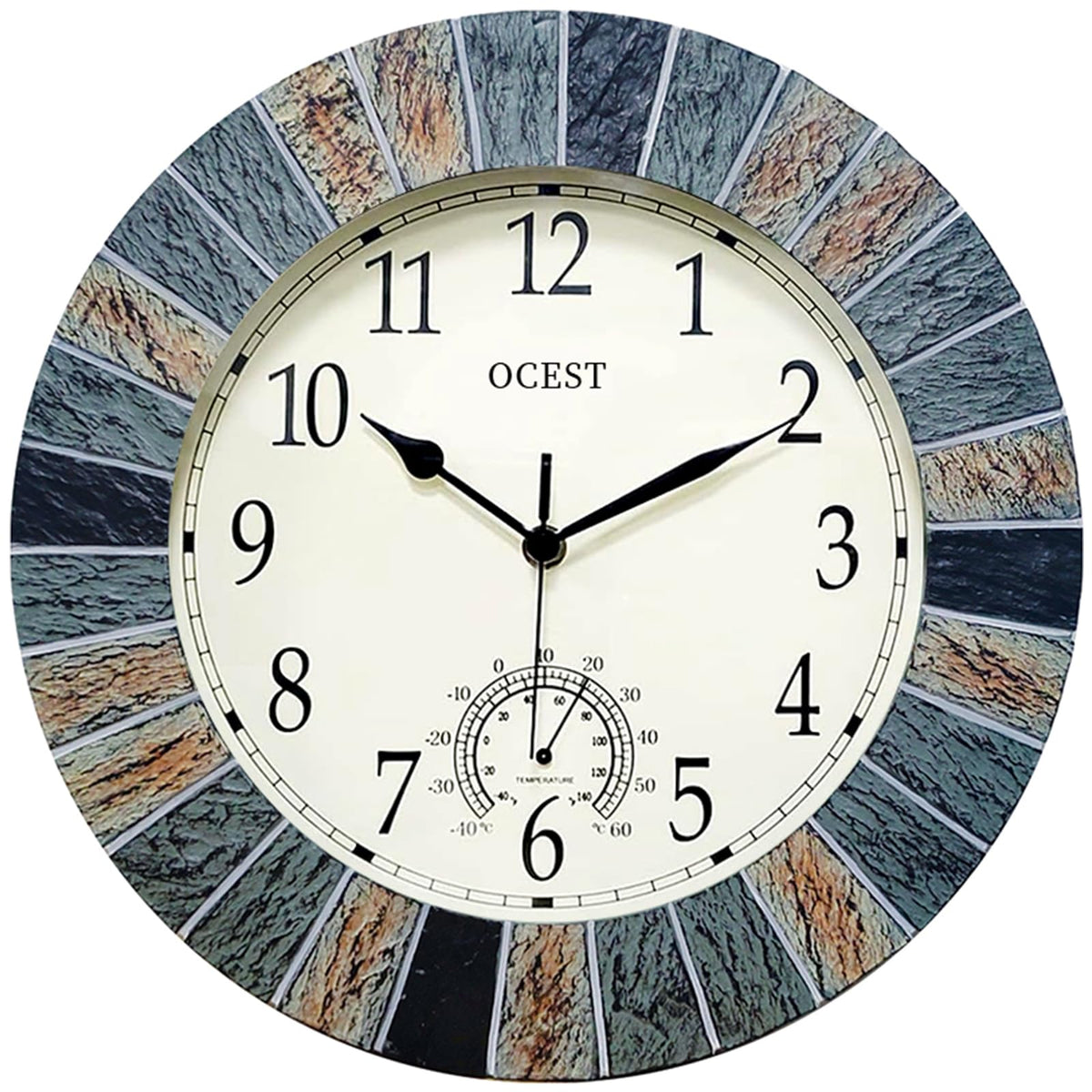 OCEST 13 Inch Waterproof Wall Clock front view, brown