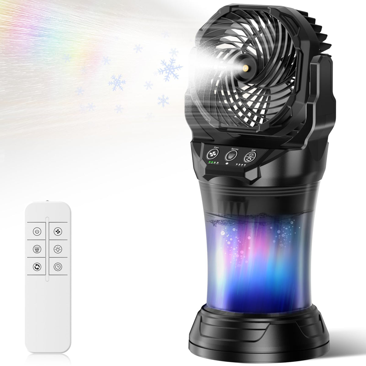 Ocikry Misting Fan black model front view with water tank