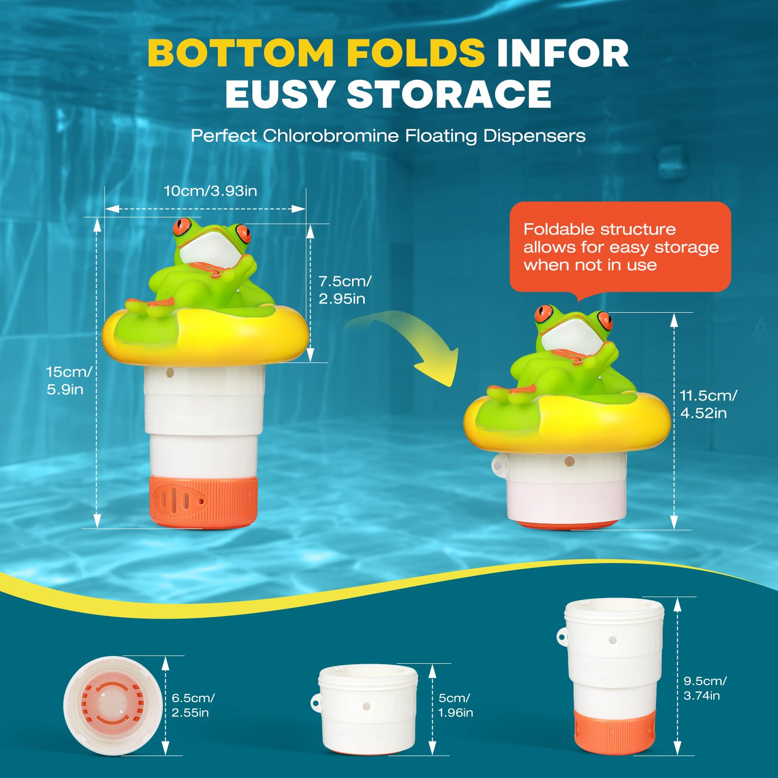 ODJSY Mini Frog chlorine dispenser in a kiddie pool