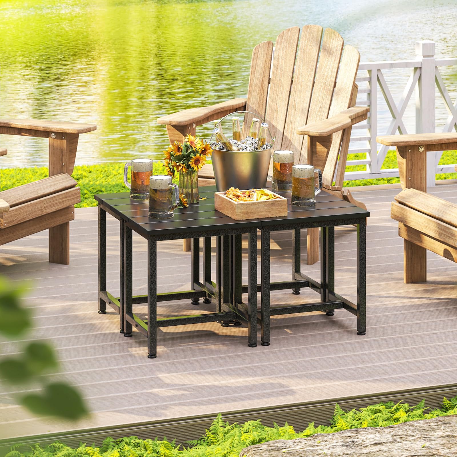 ODK Outdoor Side Table shown with Adirondack chairs