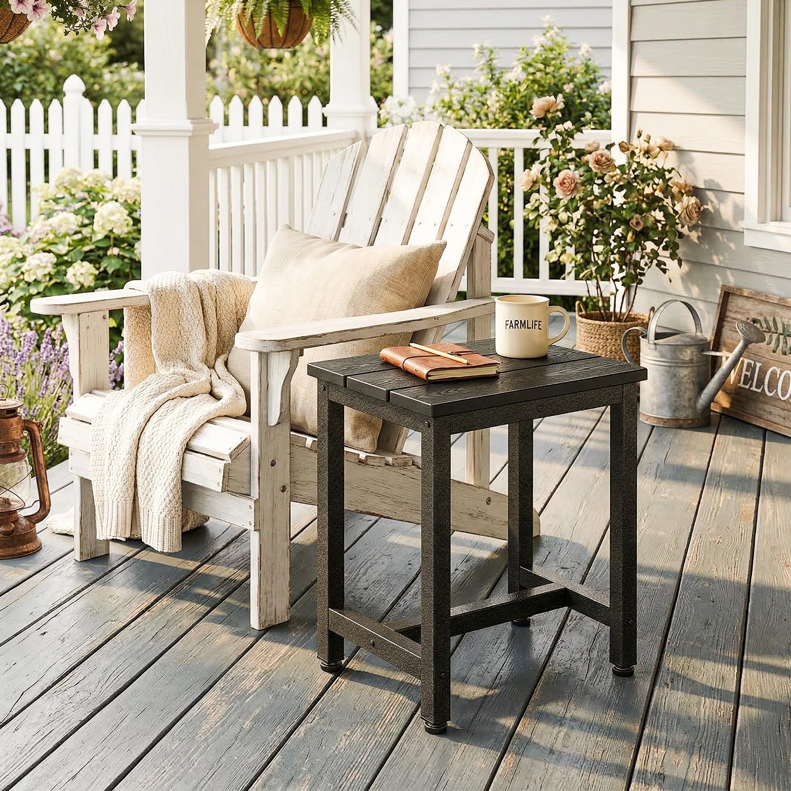ODK Outdoor Side Table side view with garden background